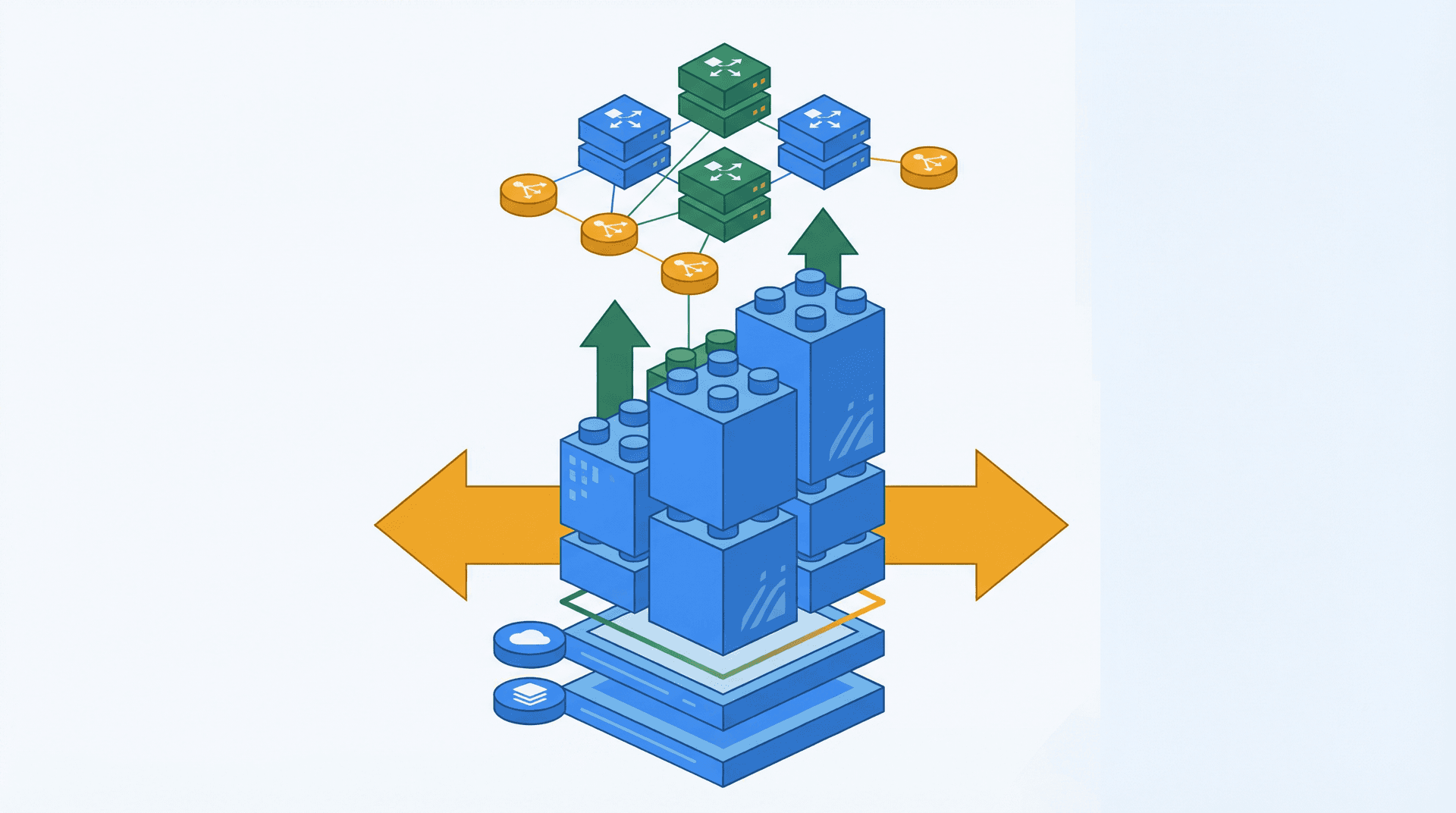 Scalable architecture building blocks stacking upward